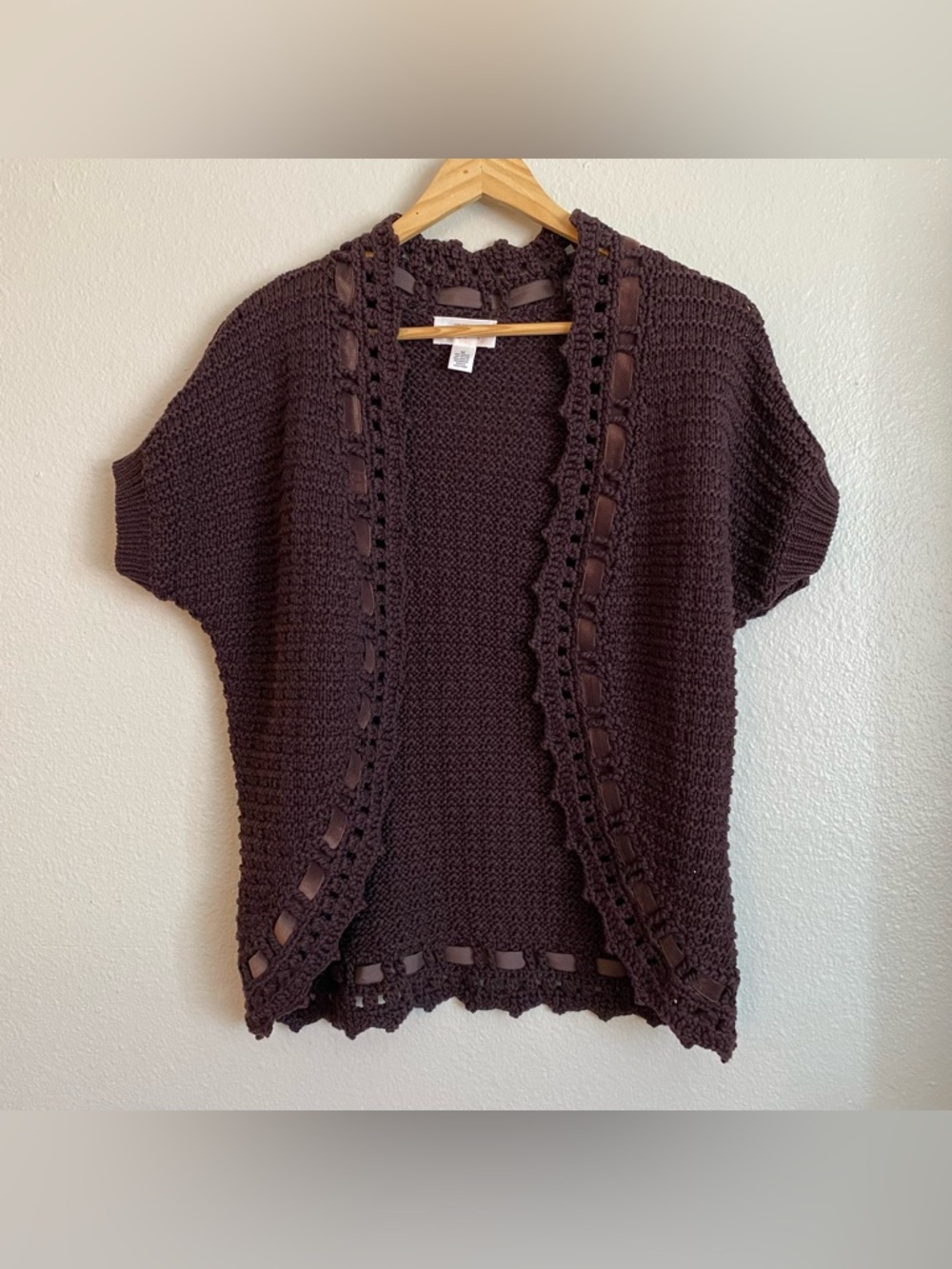 Loft Open Front Ribbon chunky knit cardigan Size Medium